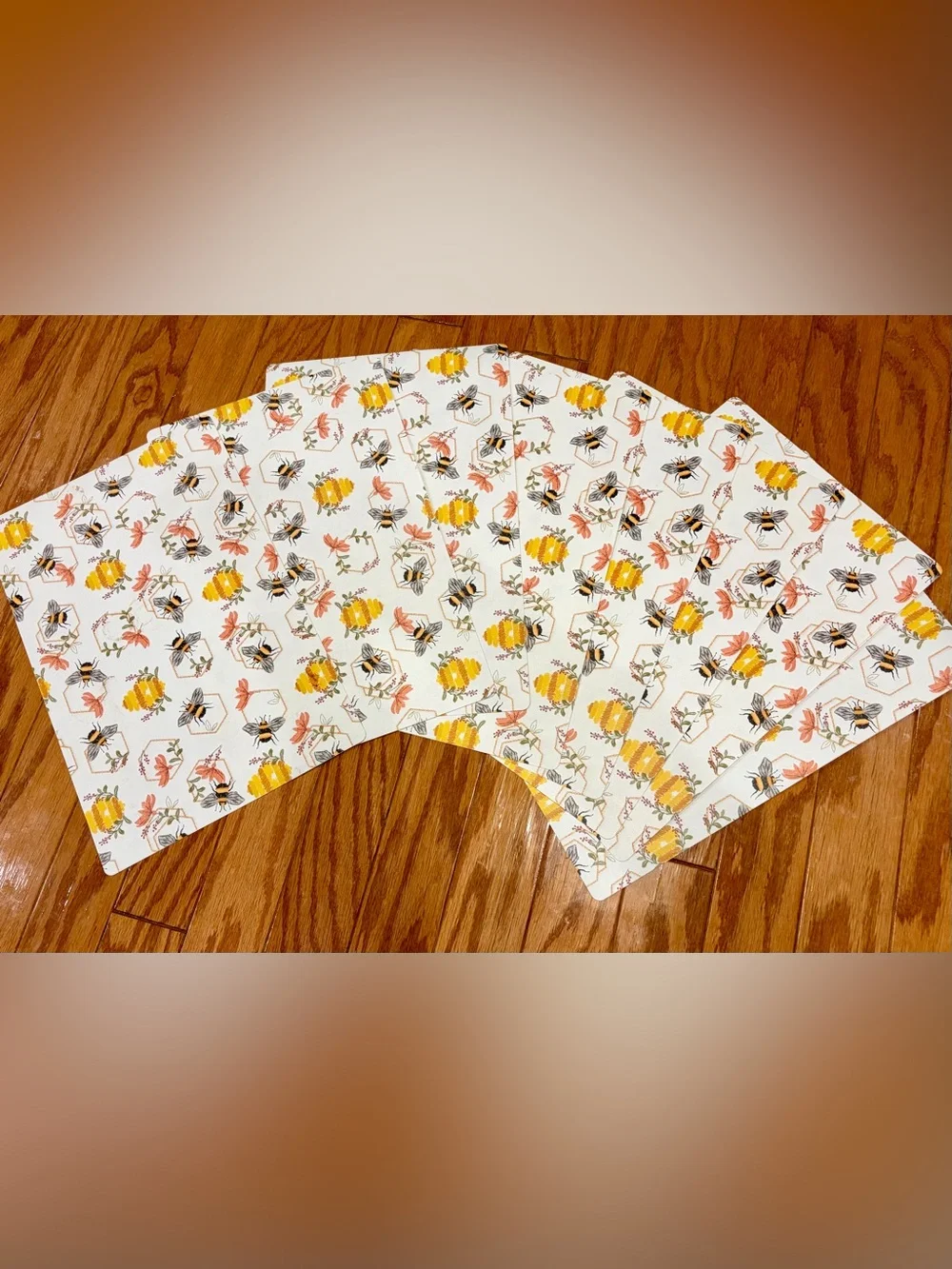 Set of 8 Bee & Honeycomb Placemats | Farmhouse Cottage Table Mats
